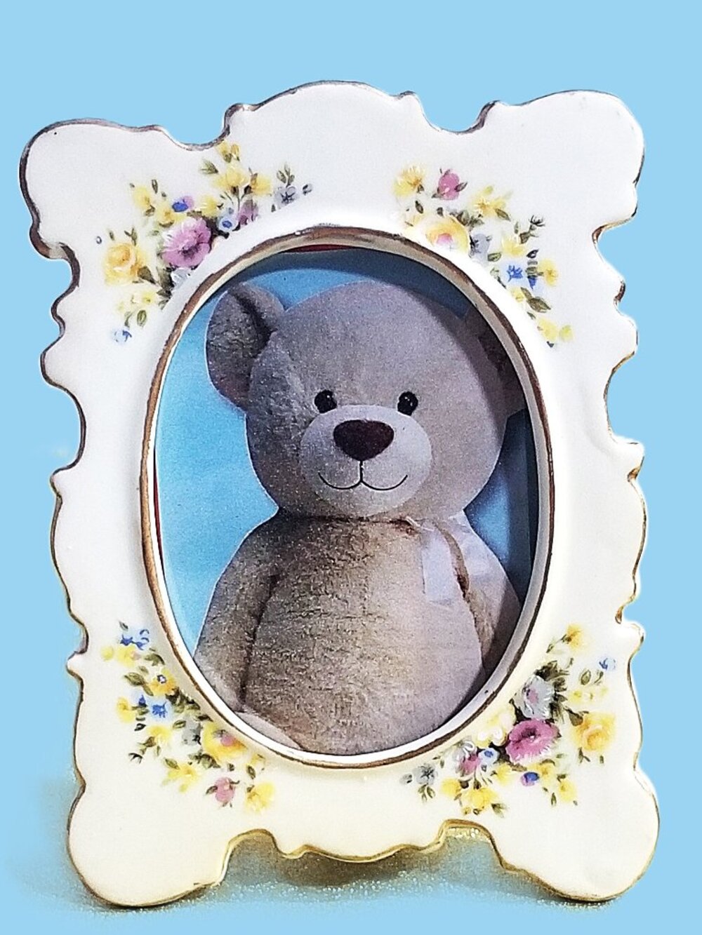 Vintage Lefton China Picture Frame Hand-Painted Porcelain Floral Gold Trim